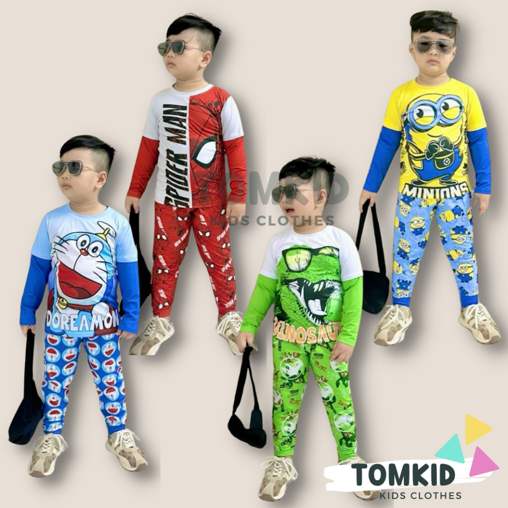 Bộ dài tay bé trai chất thun lạnh 3D LOẠI 1 dày dặn siêu nhân 9-42Kg TOMKIDS