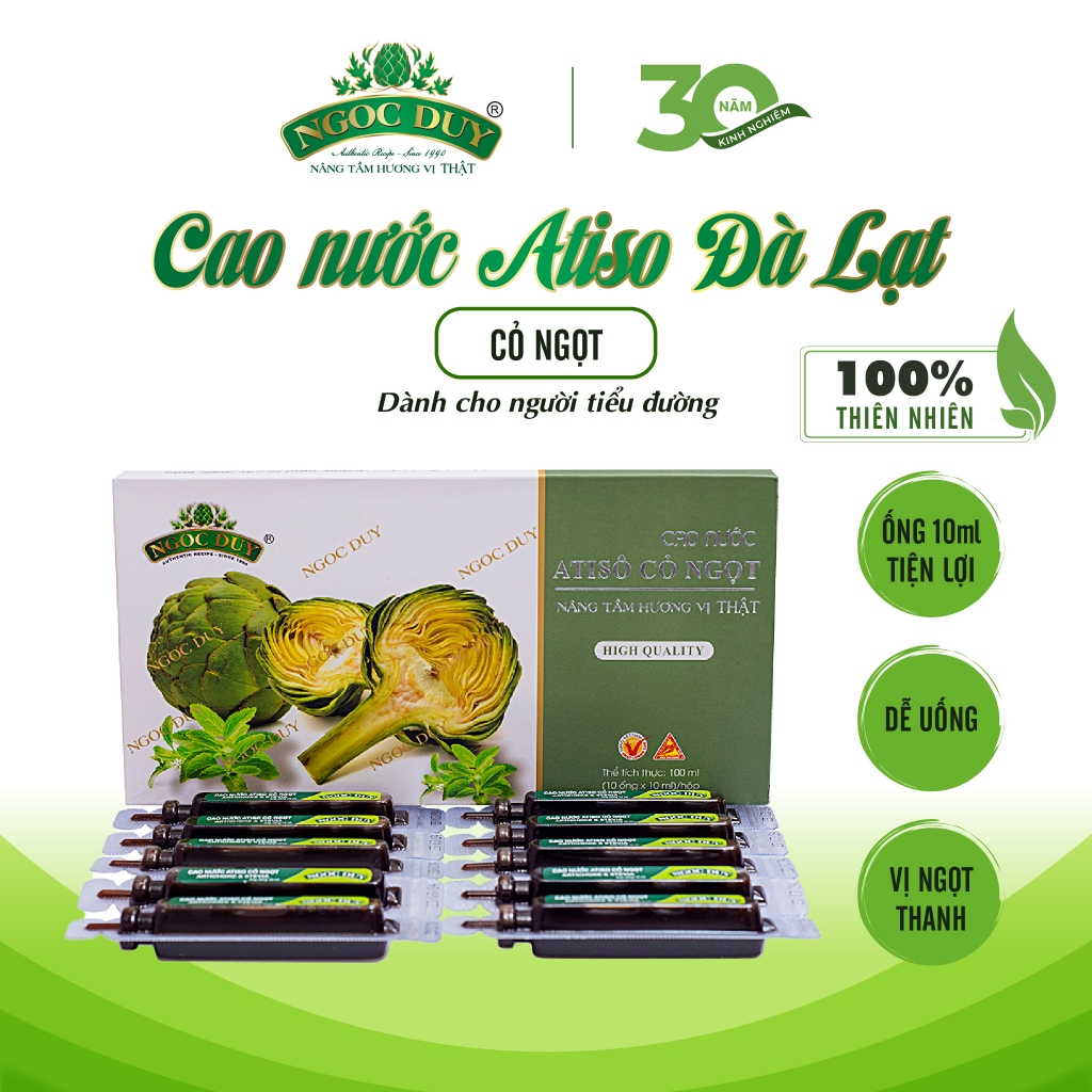 Cao ống Atiso Ngọc Duy Đà Lạt cho người tiểu đường cỏ ngọt dễ uống, tiện lợi, mát gan, dễ ngủ, giảm mụn, hộp 10 ống