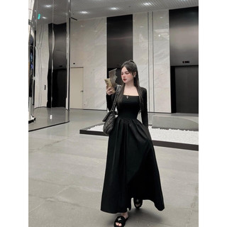Váy dáng xoè cổ vuông dài tay❤️Đầm dáng xoè cổ u nhẹ nhàng❤️[free ship]