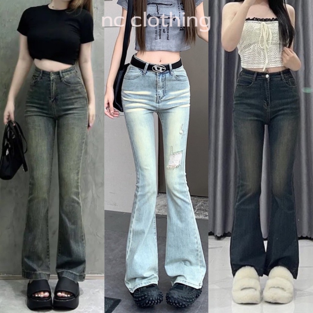 Quần bò jeans nữ ống loe cạp cao NC clothing