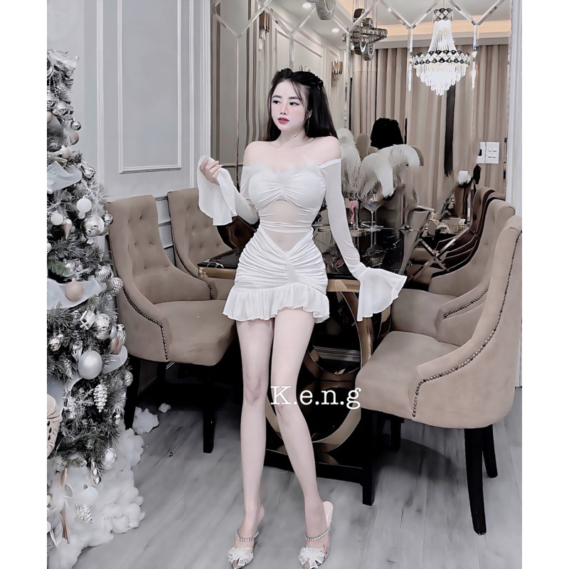 Đầm body lưới tay loe sexy mlem quá