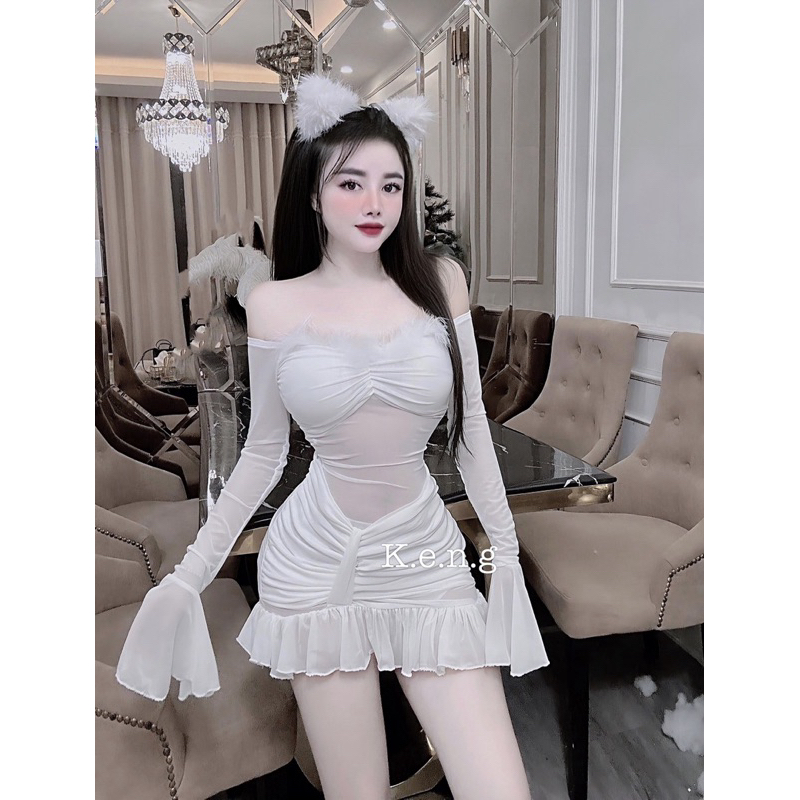 Đầm body lưới tay loe sexy mlem quá