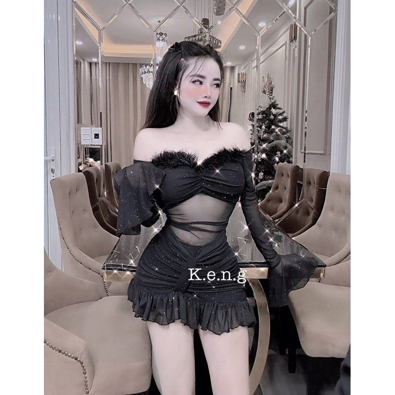 Đầm body lưới tay loe sexy mlem quá