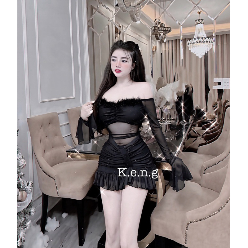 Đầm body lưới tay loe sexy mlem quá