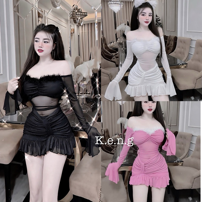Đầm body lưới tay loe sexy mlem quá