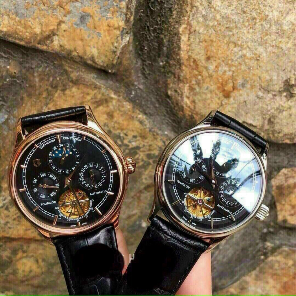 Đồng hồ Nam VC cơ tự động 6kim máy Nhật  size 40-41 mặt đen vỏ trắng có lịch thứ ngày