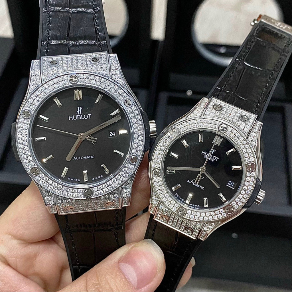 Đồng hồ  Nam Hb vỏ kín đá vành đá mặt đen, xám máy cơ Nhật 38mm, 42mm dây cao su, dây da đen vỏ trắng