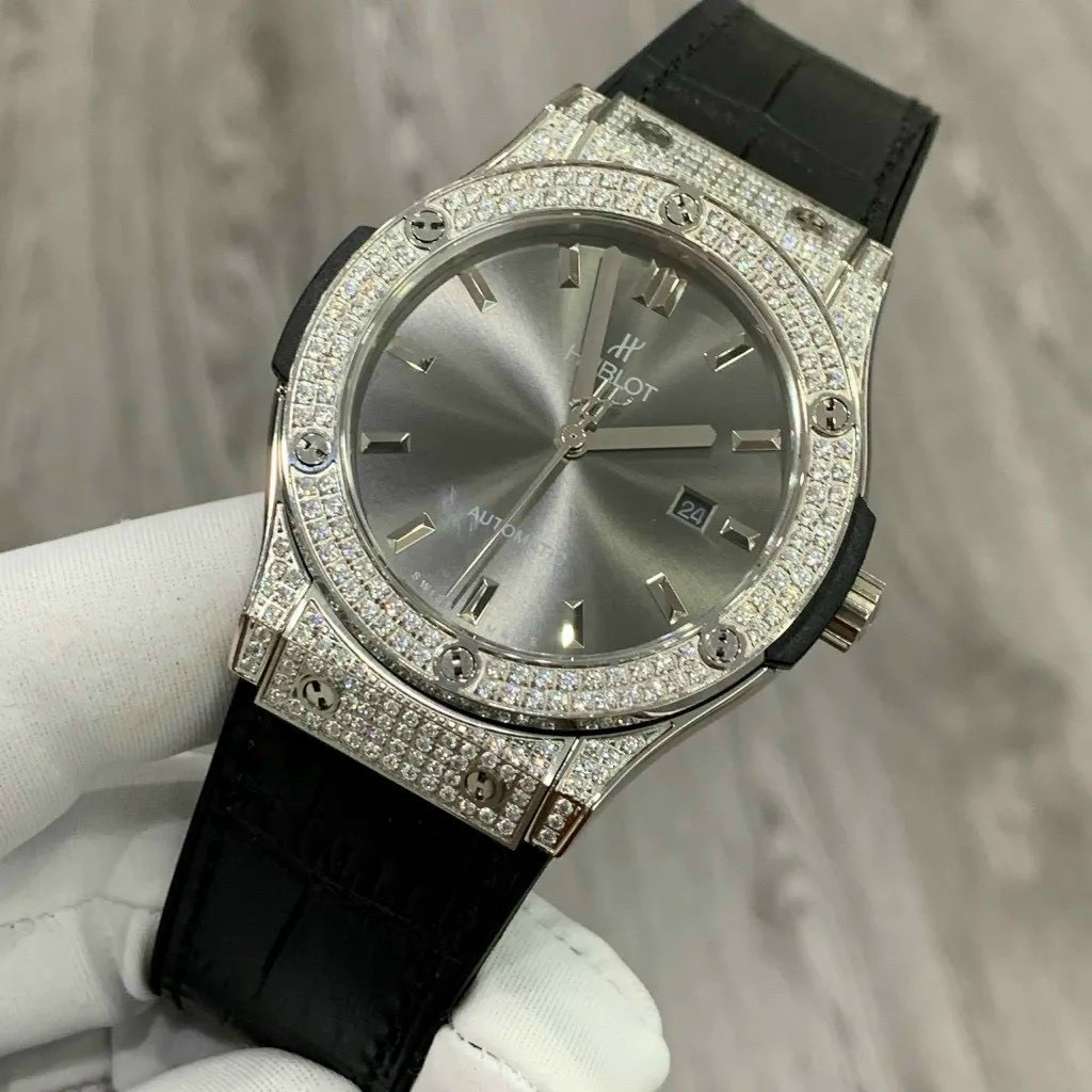 Đồng hồ  Nam Hb vỏ kín đá vành đá mặt đen, xám máy cơ Nhật 38mm, 42mm dây cao su, dây da đen vỏ trắng