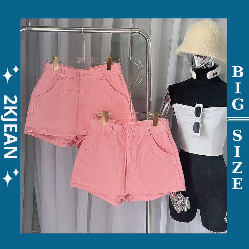 Quần váy Jean màu hồng bigsize từ 55-85kg, quần đùi giả váy cho nữ dáng chữ a cạp cao đi chơi đi biển 2KJean MS2006