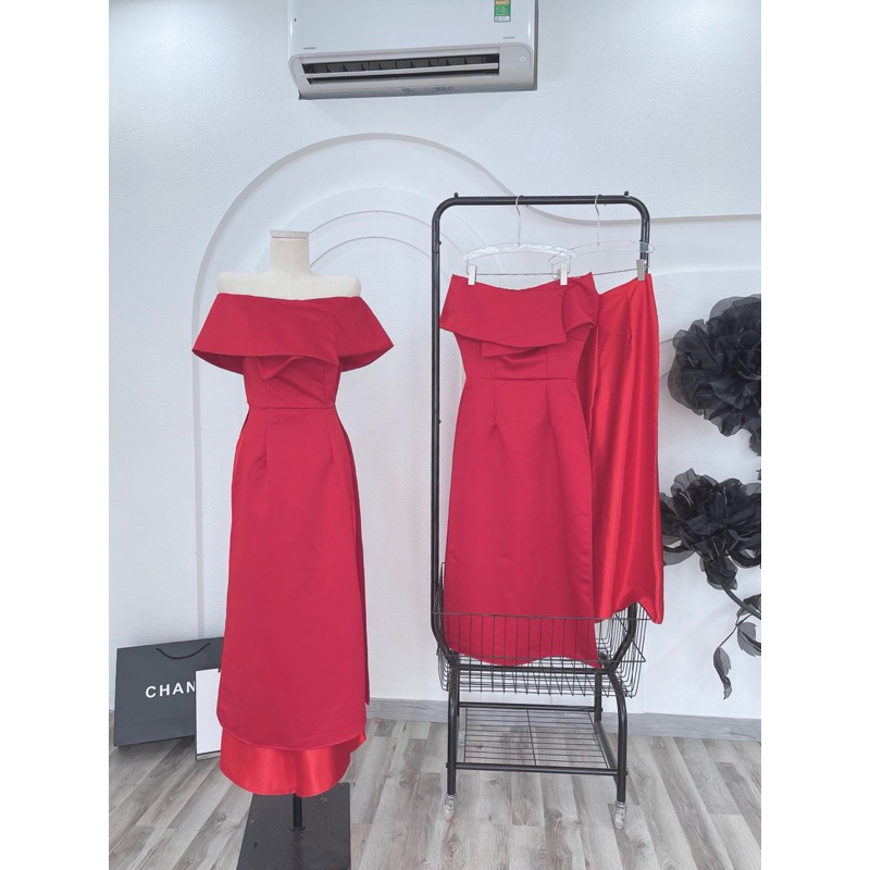 SÉT ÁO DÀI TAPTA ĐỎ BVAI |Kèm ảnh sàn thật💯