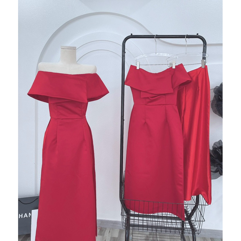 SÉT ÁO DÀI TAPTA ĐỎ BVAI |Kèm ảnh sàn thật💯