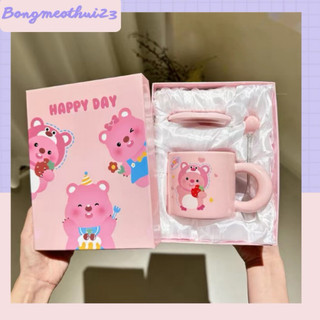 Ly loopy đáng yêu dễ thương màu hồng bằng sứ kèm hộp quà túi giấy sang trọng