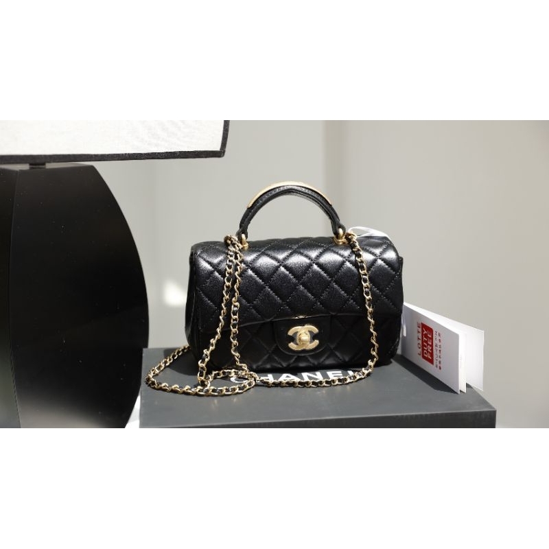 Túi xách nữ cao cấp Cla.ss.ic da cừu xách tay quai kim loại khắc logo sz20cm sang chảnh fullbox nam châm nguyên seal