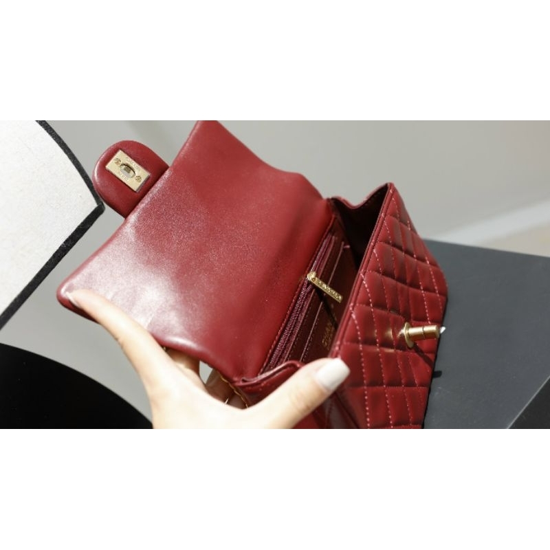 Túi xách nữ cao cấp Cla.ss.ic da cừu xách tay quai kim loại khắc logo sz20cm sang chảnh fullbox nam châm nguyên seal