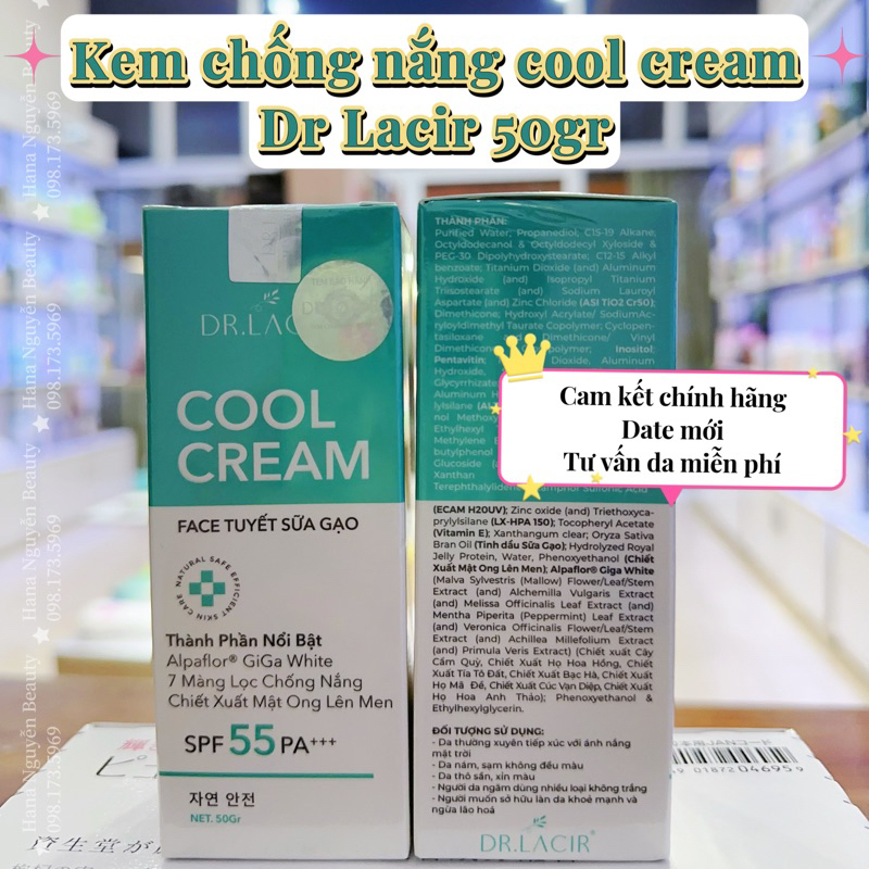 Kem chống nắng ban ngày cool cream Dr Lacir, dưỡng trắng da ban ngày 50g