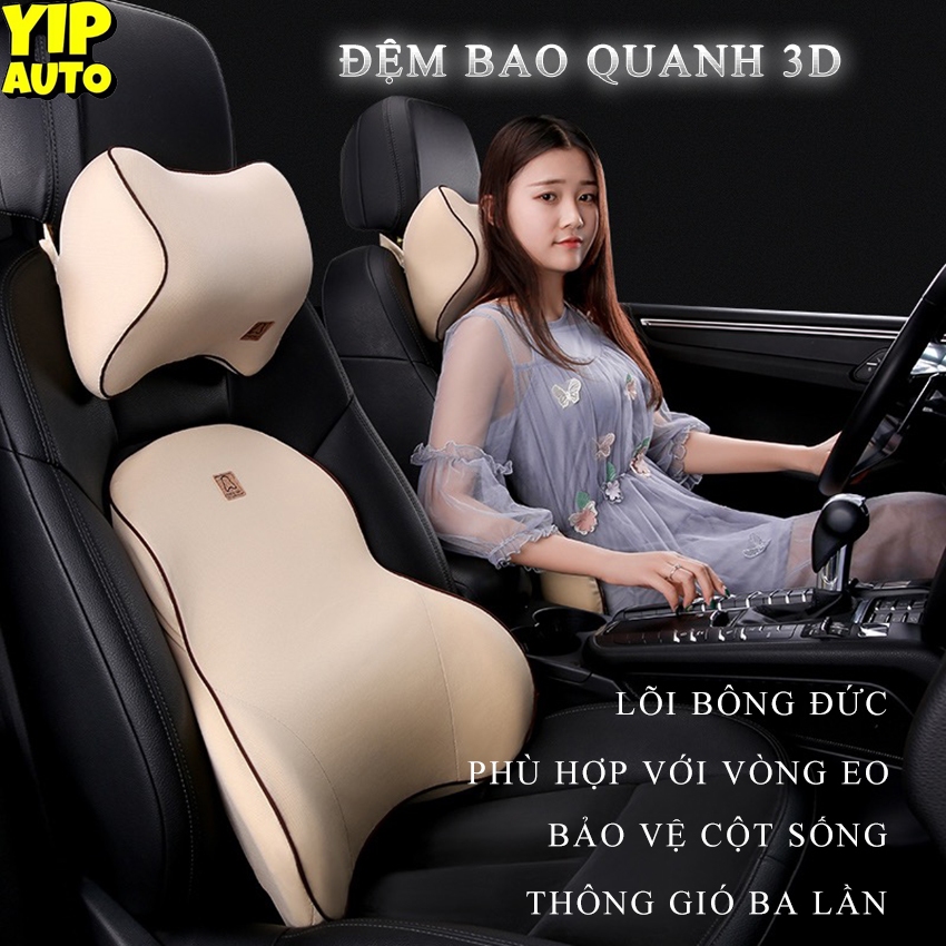 YIPAUTO Bộ đệm cổ lưng xe hơi dựa lưng và đầu xe hơi đệm đỡ cổ xe ô tô bộ đệm cổ lưng xe ô tô gối tựa lưng ô tô cao cấp