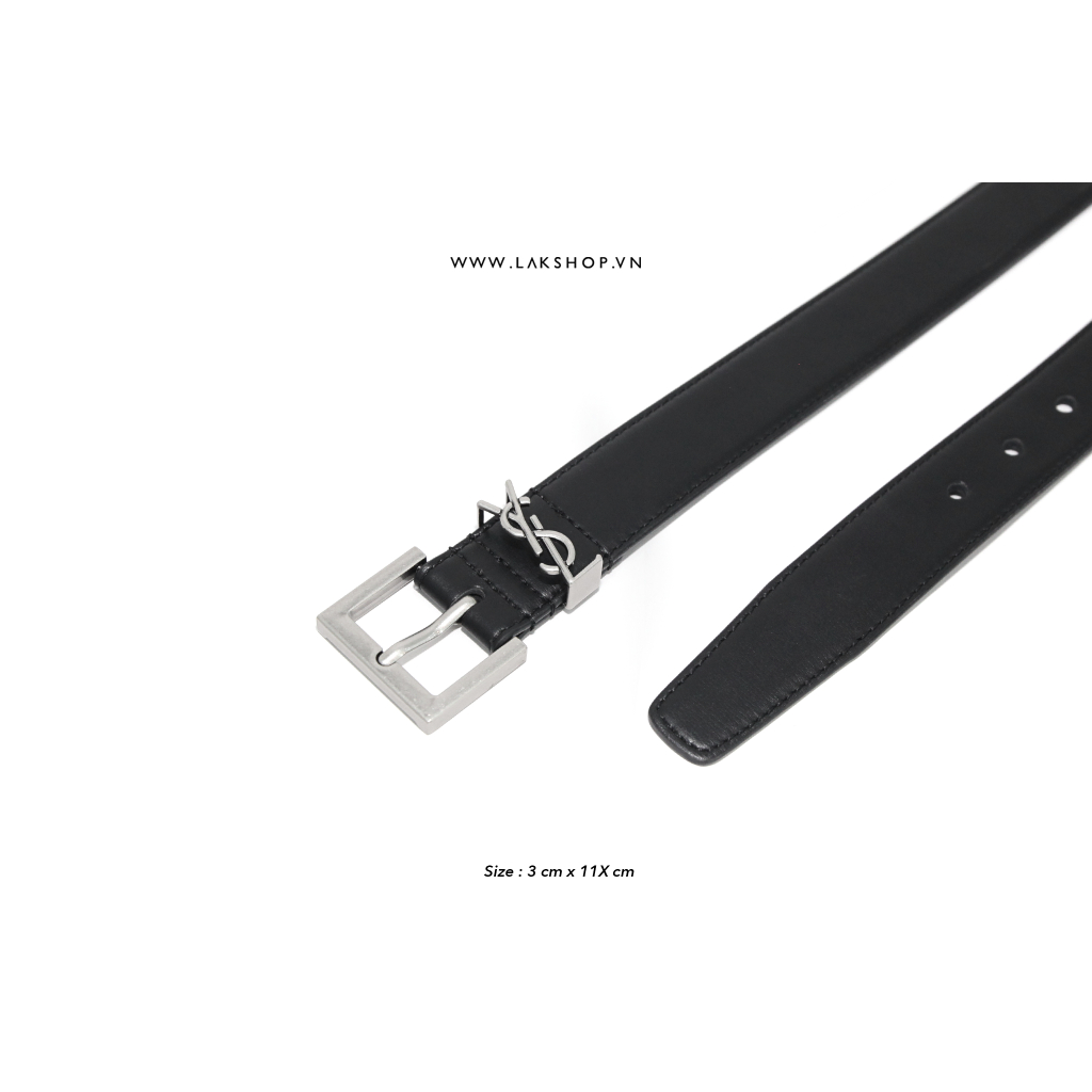Thắt Lưng Y.S.L Monogram Buckle Belt in Black Silver 3 cm