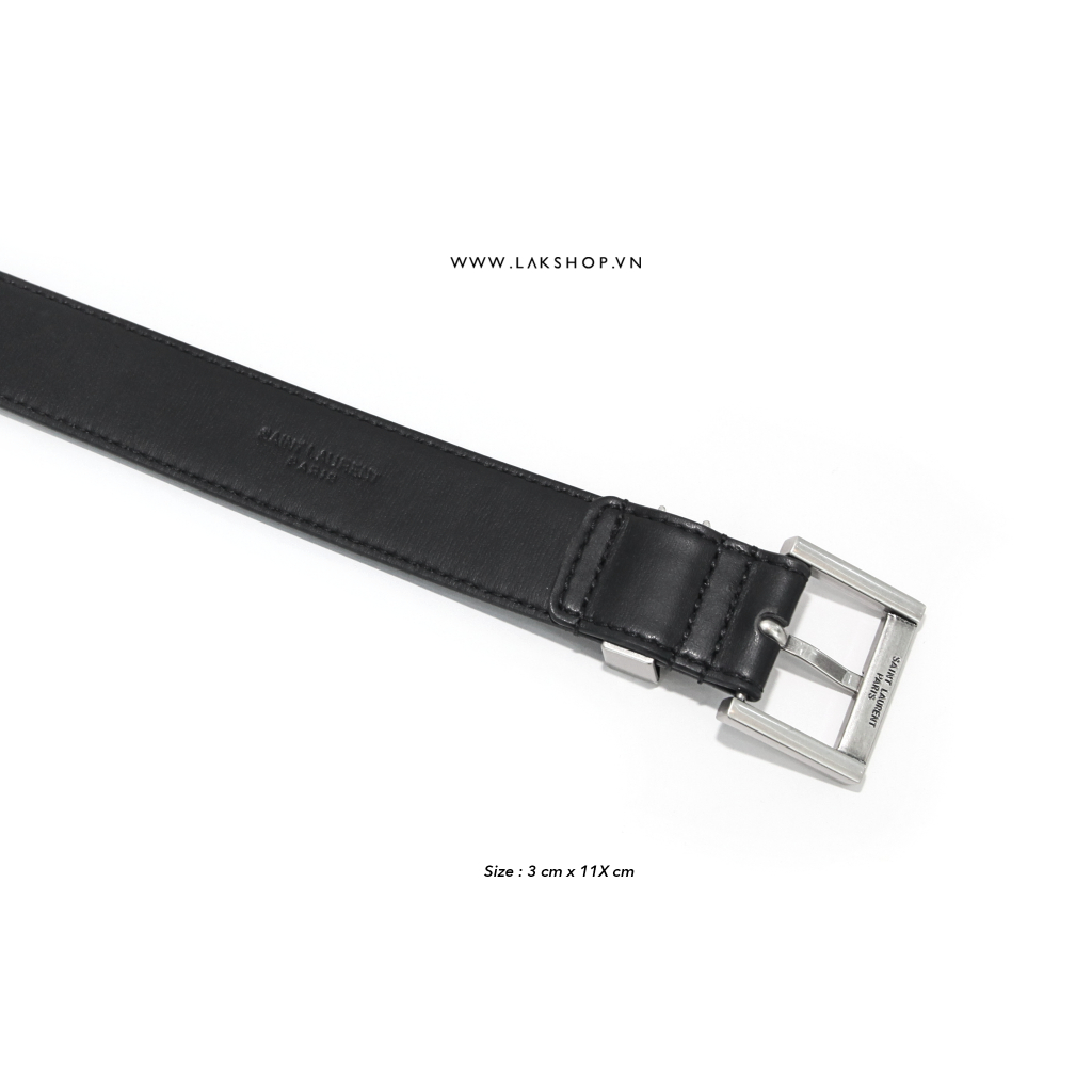 Thắt Lưng Y.S.L Monogram Buckle Belt in Black Silver 3 cm