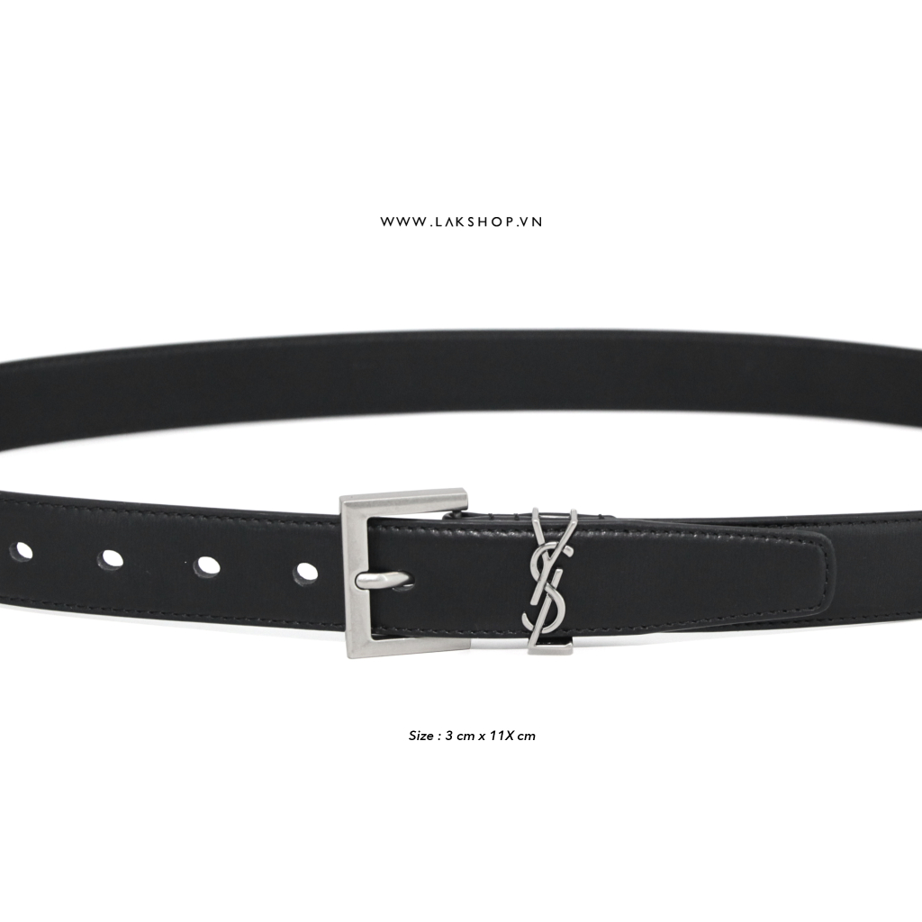 Thắt Lưng Y.S.L Monogram Buckle Belt in Black Silver 3 cm