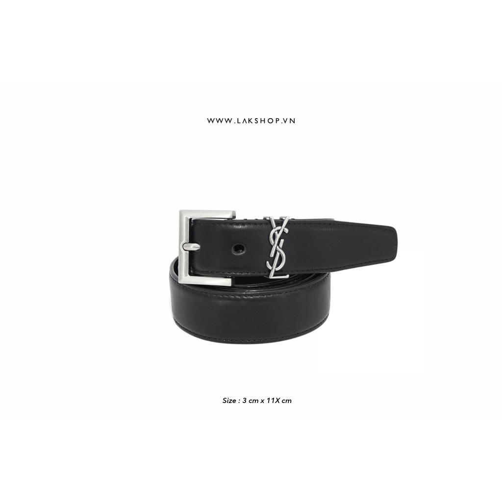 Thắt Lưng Y.S.L Monogram Buckle Belt in Black Silver 3 cm