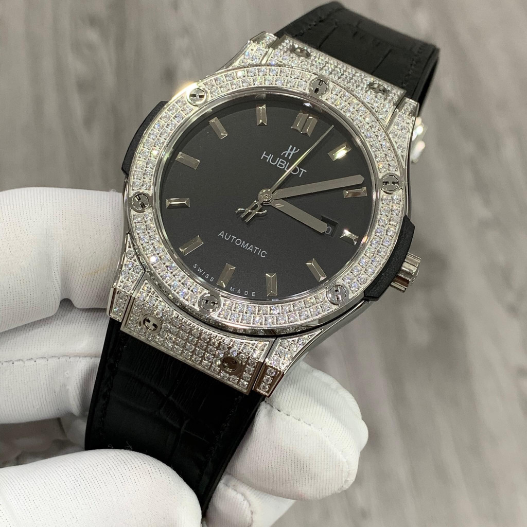 Đồng hồ  Nam Hb vỏ kín đá vành đá mặt đen, xám máy cơ Nhật 38mm, 42mm dây cao su, dây da đen vỏ trắng