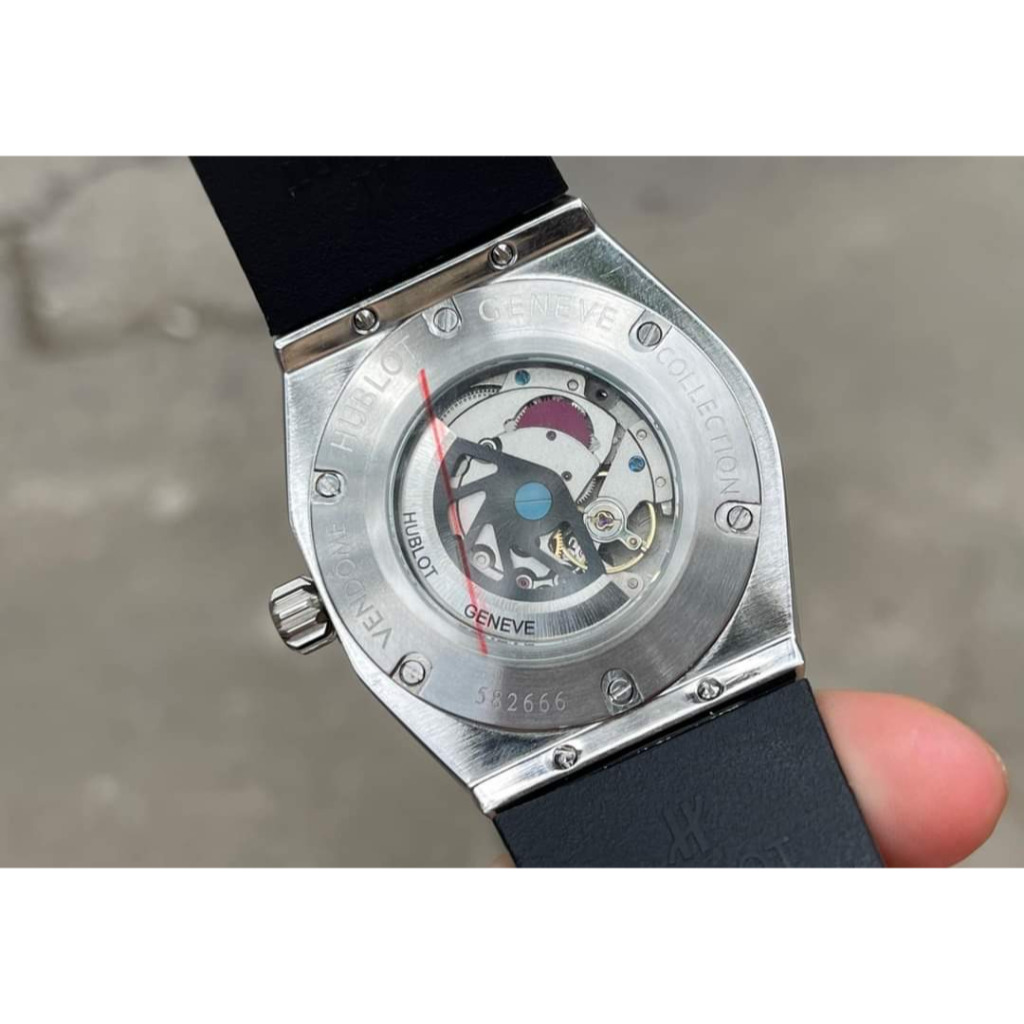 Đồng hồ  Nam Hb vỏ kín đá vành đá mặt đen, xám máy cơ Nhật 38mm, 42mm dây cao su, dây da đen vỏ trắng