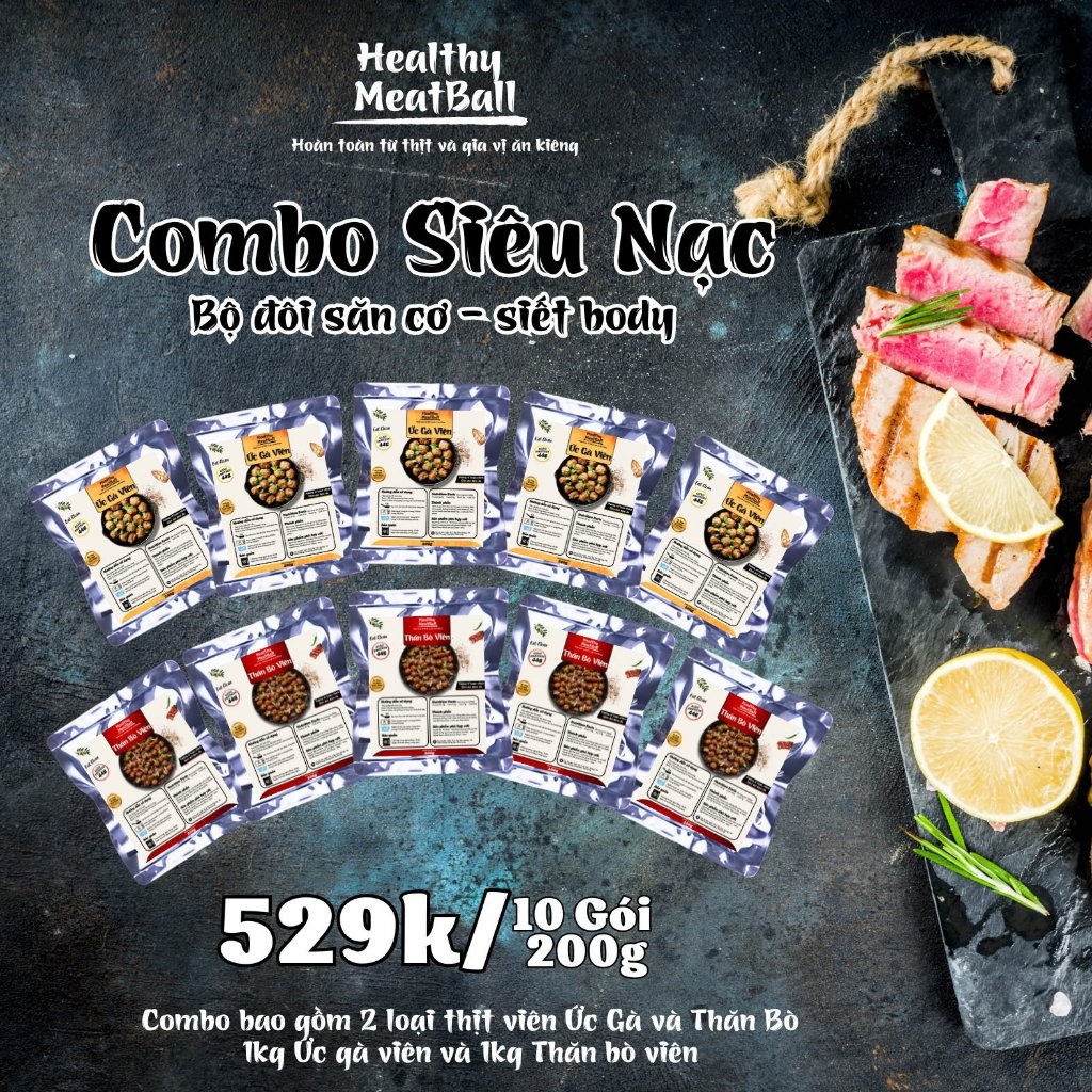 COMBO SIÊU NẠC 2KG 10 GÓI THỊT VIÊN HEALTHY ĂN LIỀN