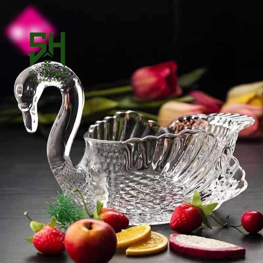 Khay Đựng Bánh Kẹo Mứt Tết Pha Lê Thiên Nga GODINGER SWAN, Khay Thủy Tinh Cao Cấp Trang Trí Bàn Tiệc