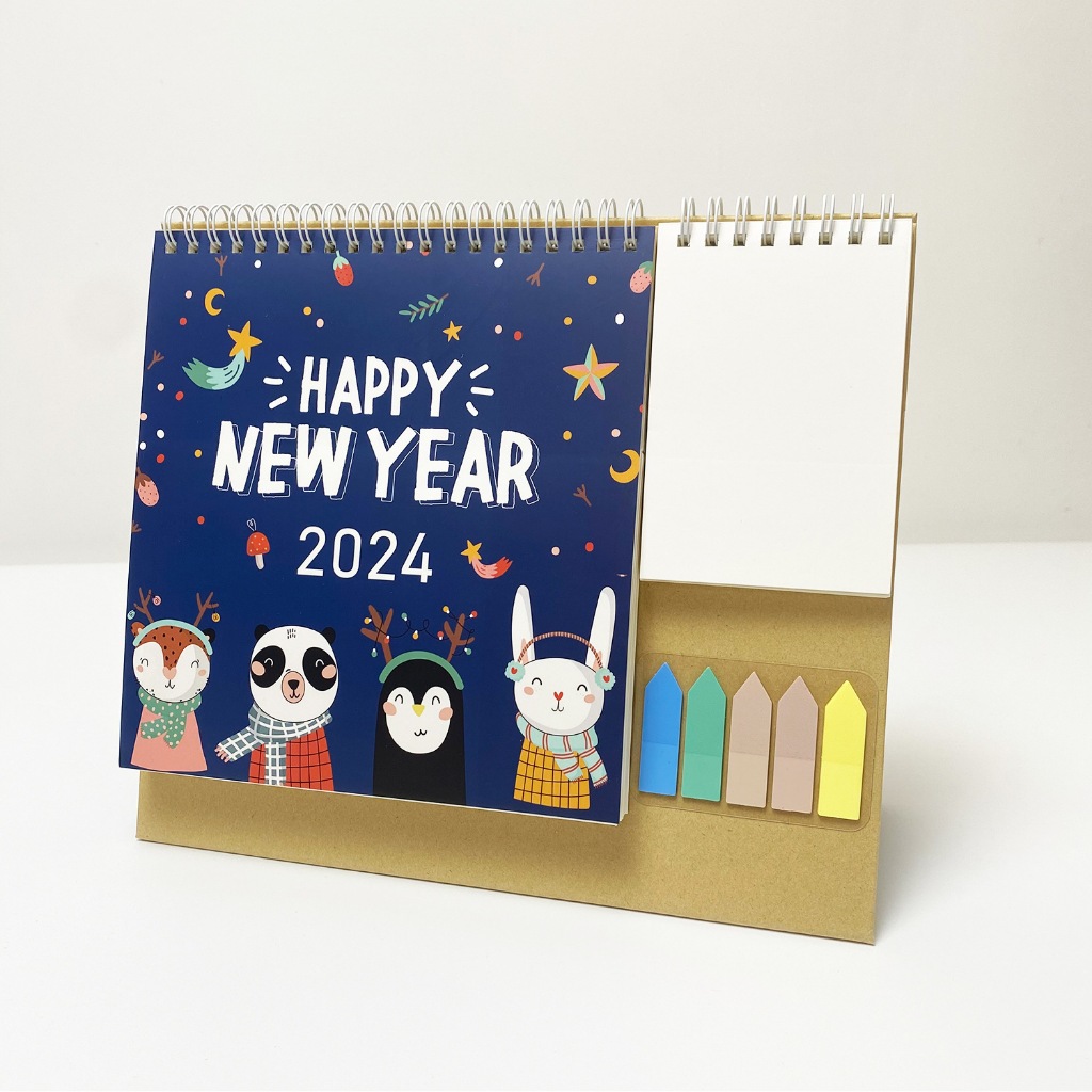 Lịch Để Bàn Chi Chú Năm 2024 Có Tặng Kèm Sticker Màu Để Dán, Lịch Ghi Chú Để Bàn Làm Việc