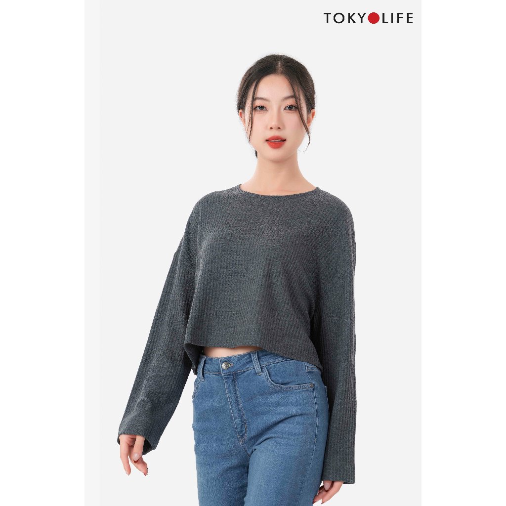 Áo len NỮ cổ tròn dáng croptop TOKYOLIFE C9SWT500N