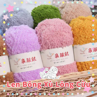 Len bông xù lông cừu - sợi siêu mềm mịn - cuộn 50g