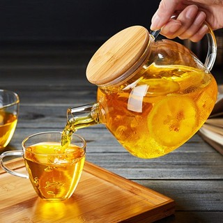 Ấm trà thủy tinh - bình pha nước detox nắp gỗ 1000ml