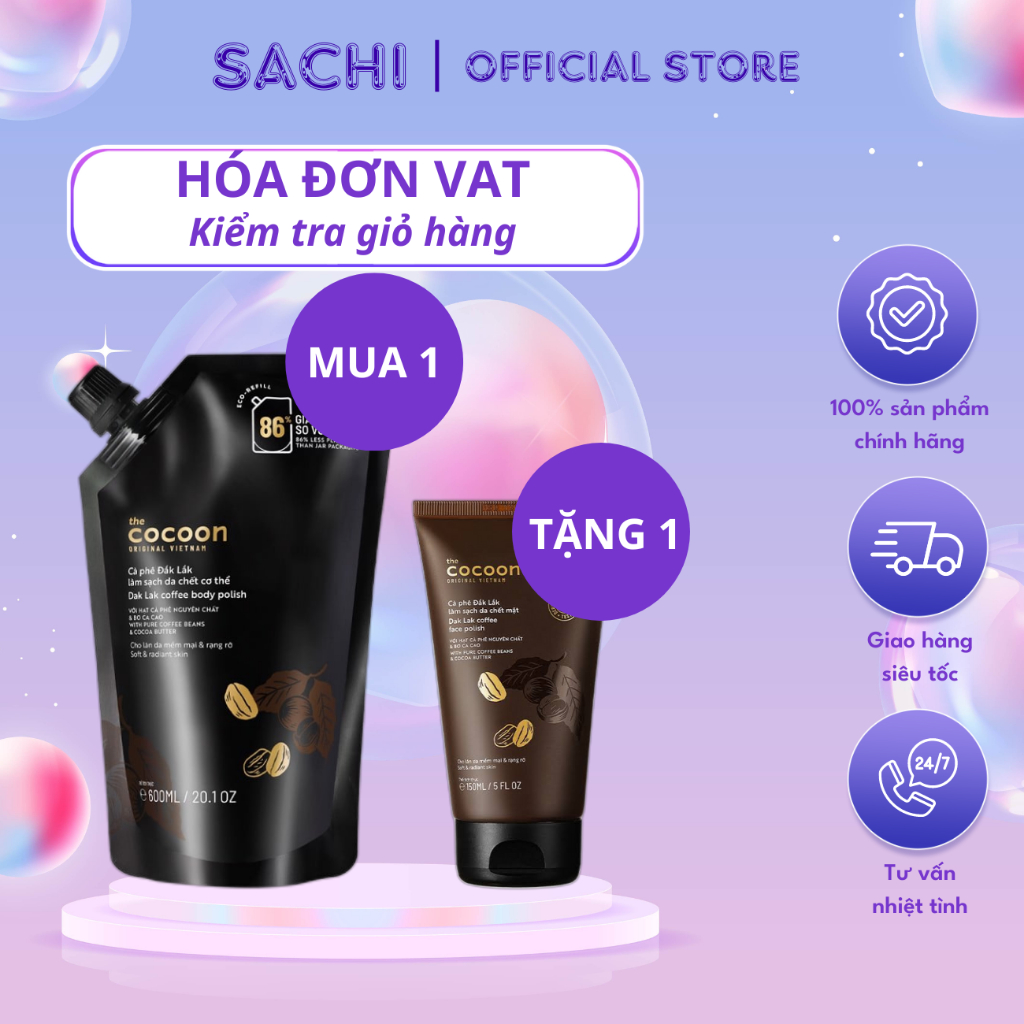 Big size Cà phê Đắk Lắk làm sạch da chết cơ thể cocoon 600ml thuần chay