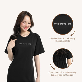 Đầm Thun Dáng Dài Màu Đen Love Grows Here