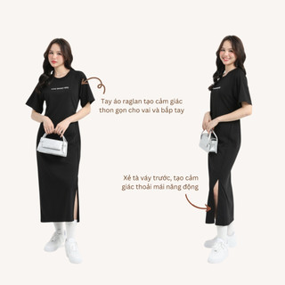 Đầm Thun Dáng Dài Màu Đen Love Grows Here