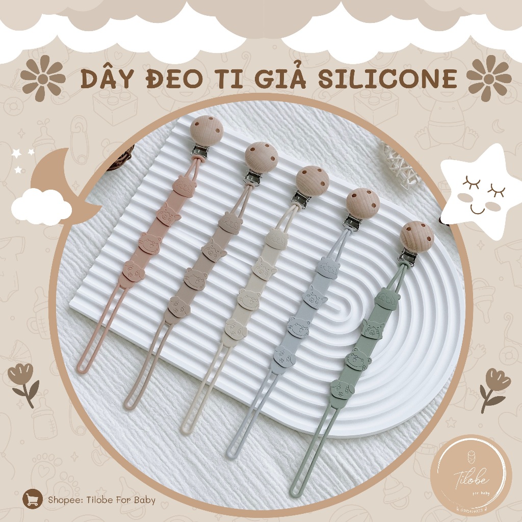 Dây Đeo Ti Giả, Gặm Nướu Bằng Silicone Và Gỗ Sồi Chống Rơi Cho Bé Tilobe For Baby