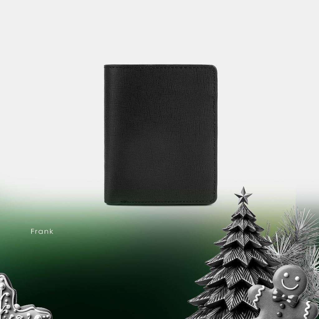 Ví Nam Dáng Đứng Da Bò Saffiano Cao Cấp FRANK Klassy Bifold Wallet Bóp Ngắn Sang Trọng - Màu Đen