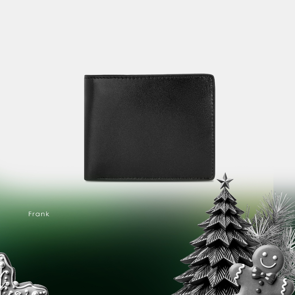 Ví Nam Dáng Ngang Da Bò Trơn Cao Cấp FRANK Black Classic Wallet - Màu Đen