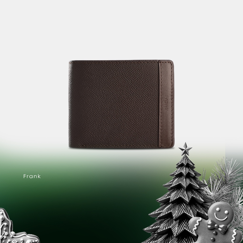 Ví Ngắn Cầm Tay Nam Da Bò Epsom Cao Cấp FRANK Stripe Bifold Wallet Bóp Nam Gập Sang Trọng - Màu Nâu