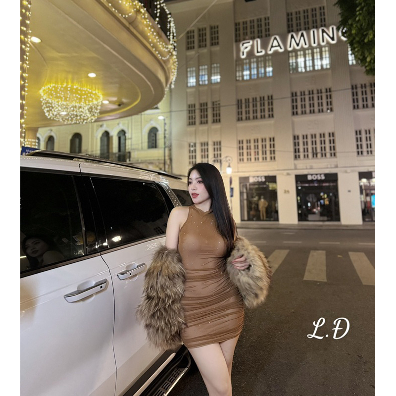 Đầm đi bar đi chơi sát nách chất liệu lưới đá bling hàng video chính chủ