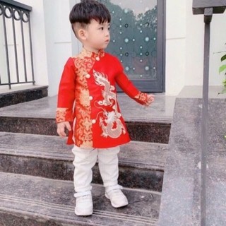 (xả nghỉ tết) Áo dài cách tân Gấm thượng hạng hình thêu cho bé trai