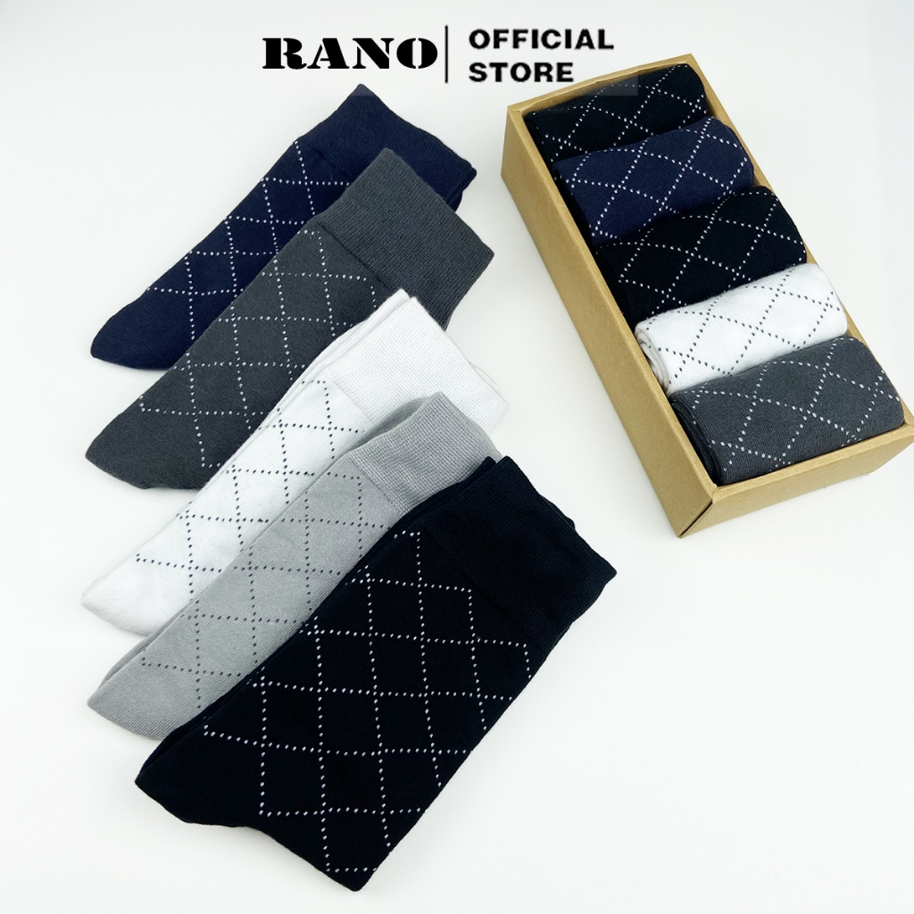 Combo 5 đôi tất giày tây nam cổ cao RANO hoạ tiết sọc chéo, chất liệu cotton cao cấp thoáng mát khử mùi CB5_SOC_CHEO