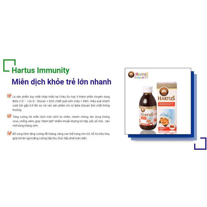 Siro tăng đề kháng Hartus Immunity chai 150ml - Tăng đề kháng, hỗ trợ miễn dịch khỏe, bảo về hô hấp bé