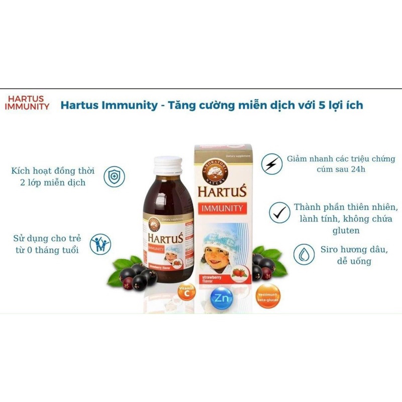 Siro tăng đề kháng Hartus Immunity chai 150ml - Tăng đề kháng, hỗ trợ miễn dịch khỏe, bảo về hô hấp bé