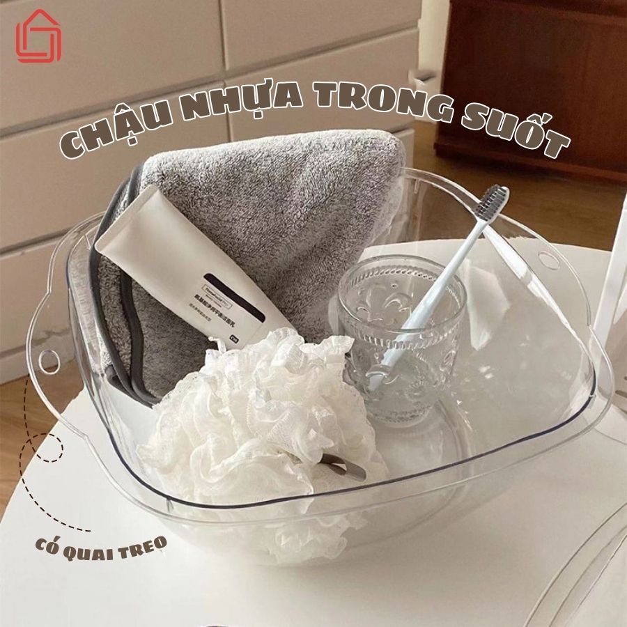 Chậu nhựa trong suốt chất liệu Acrylic chịu nhiệt 100 độ, có móc treo, thiết kế tinh tế, decor phòng tắm