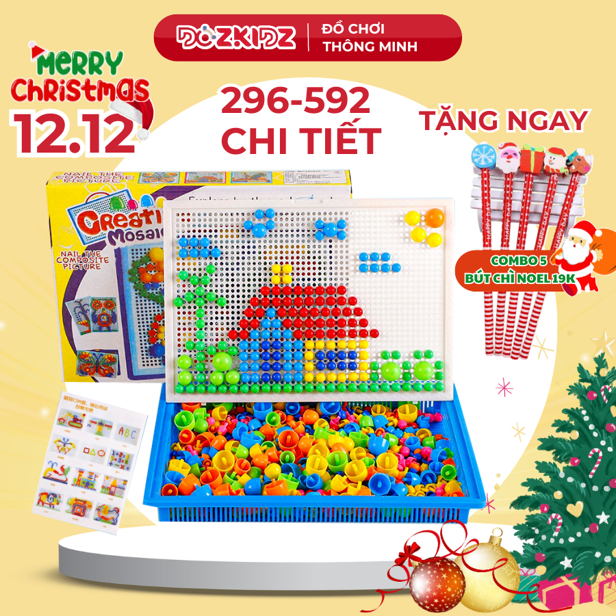 Đồ chơi xếp hình ghim nấm 296-592 CHI TIẾT phát triển tư duy và sáng tạo cho bé từ 3 tuổi  - DOZKIDZ