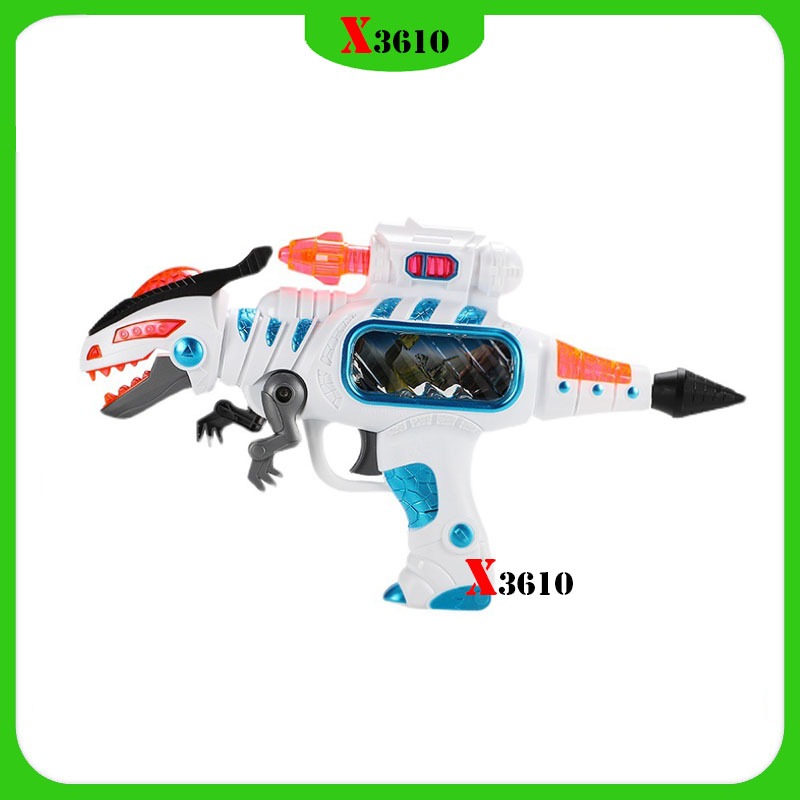 Súng pin đồ chơi có đèn và nhạc hình dáng khủng long MZ 5, đồ chơi vận động vui nhộn cho bé trai có kèm pin