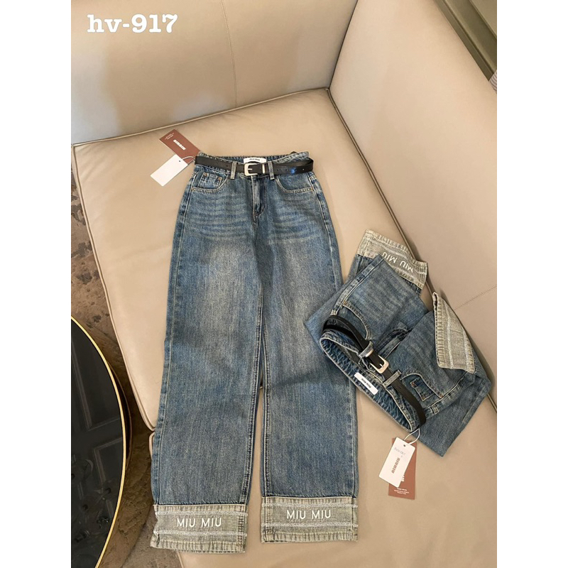 QUẦN JEANS NỮ ỐNG ĐỨNG THÊU GẤU MIUMIU