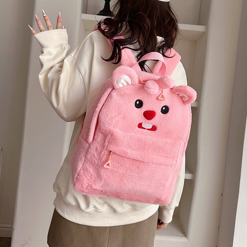 Balo Loopy size lớn chất lông siêu mền mịn, Balo đeo vai đi học Hải Ly dễ thương _ TingTing