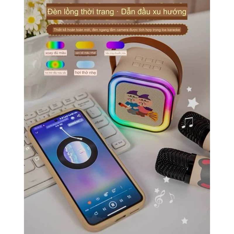 Loa Bluetooth kèm mic karaoke có đèn led